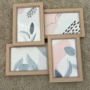 Set of Four Wooden Picture Frames with Abstract Art